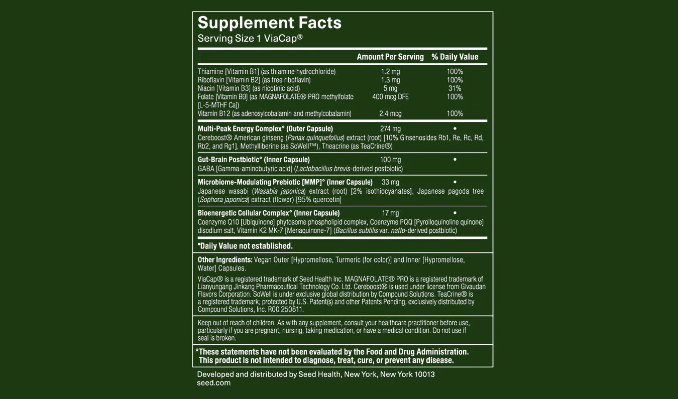 Supplement facts label on a green background