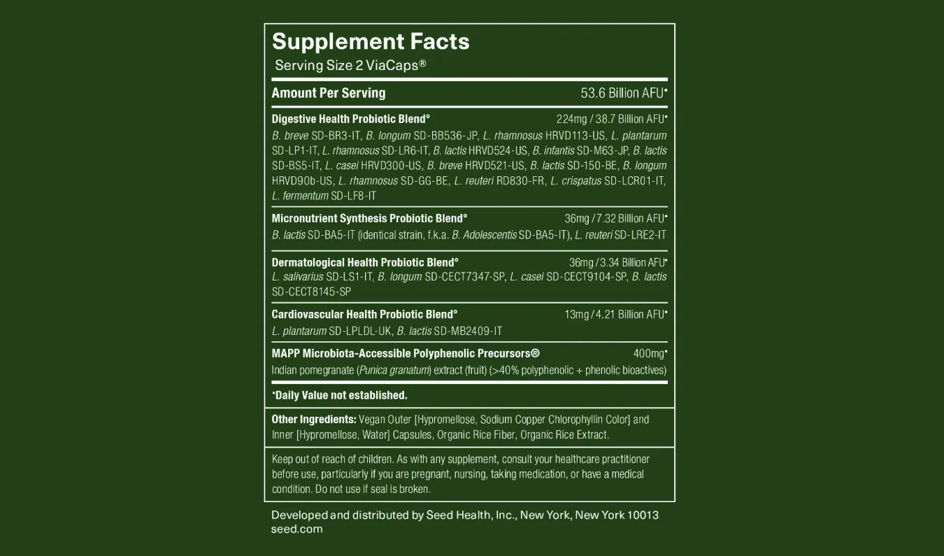 Supplement facts label on a green background