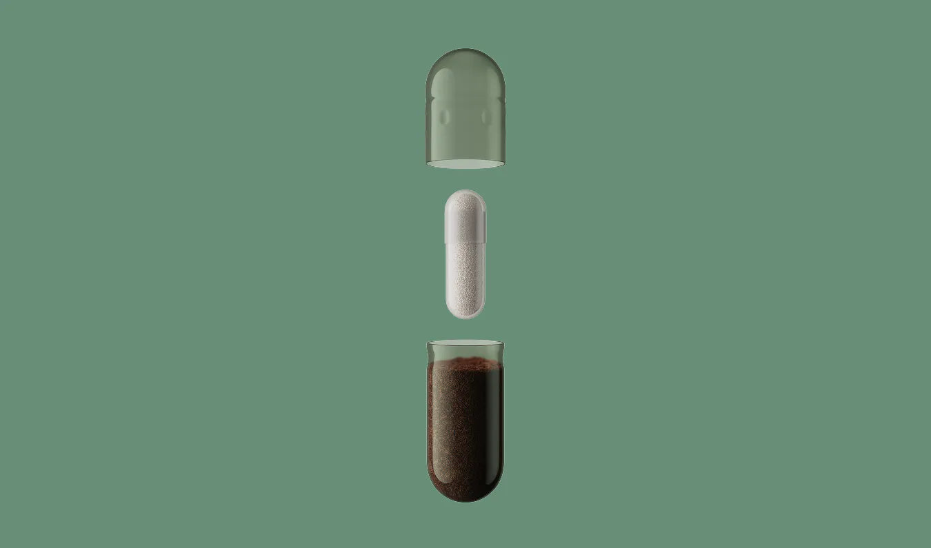 Capsule with a liquid inside on a green background